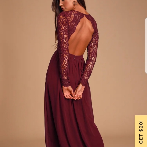 Awaken My Love Burgundy Long Sleeve Lace Maxi Dress - Picture 2 of 7